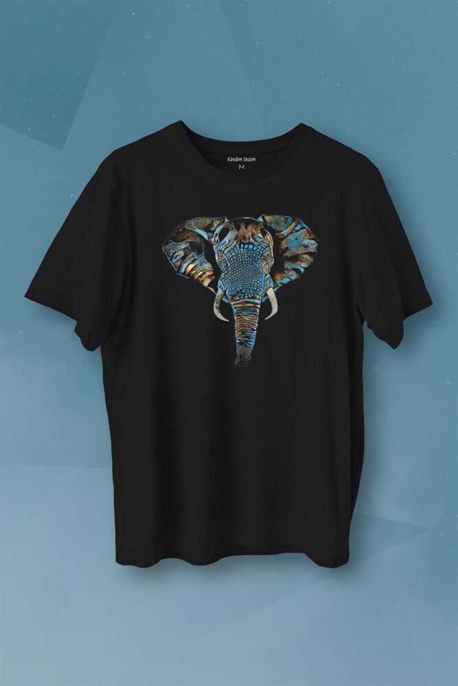 Renkli Fil Silüeti Elephant Animal Belgesel Doğa Çizim Baskılı Tişört Unisex T-shirt - 1