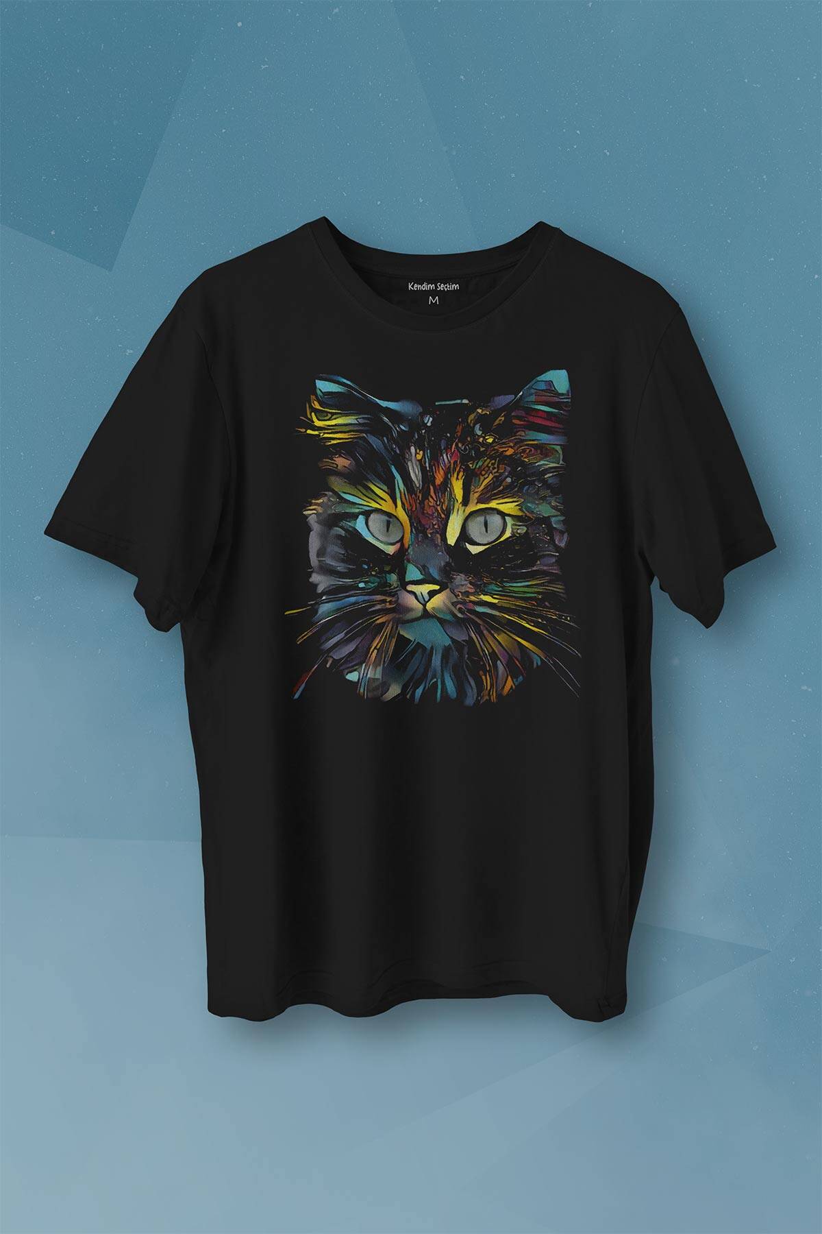 Renkli Sevimli Kedi Rengarenk Minnoş Cat Baskılı Tişört Unisex T-shirt - 1