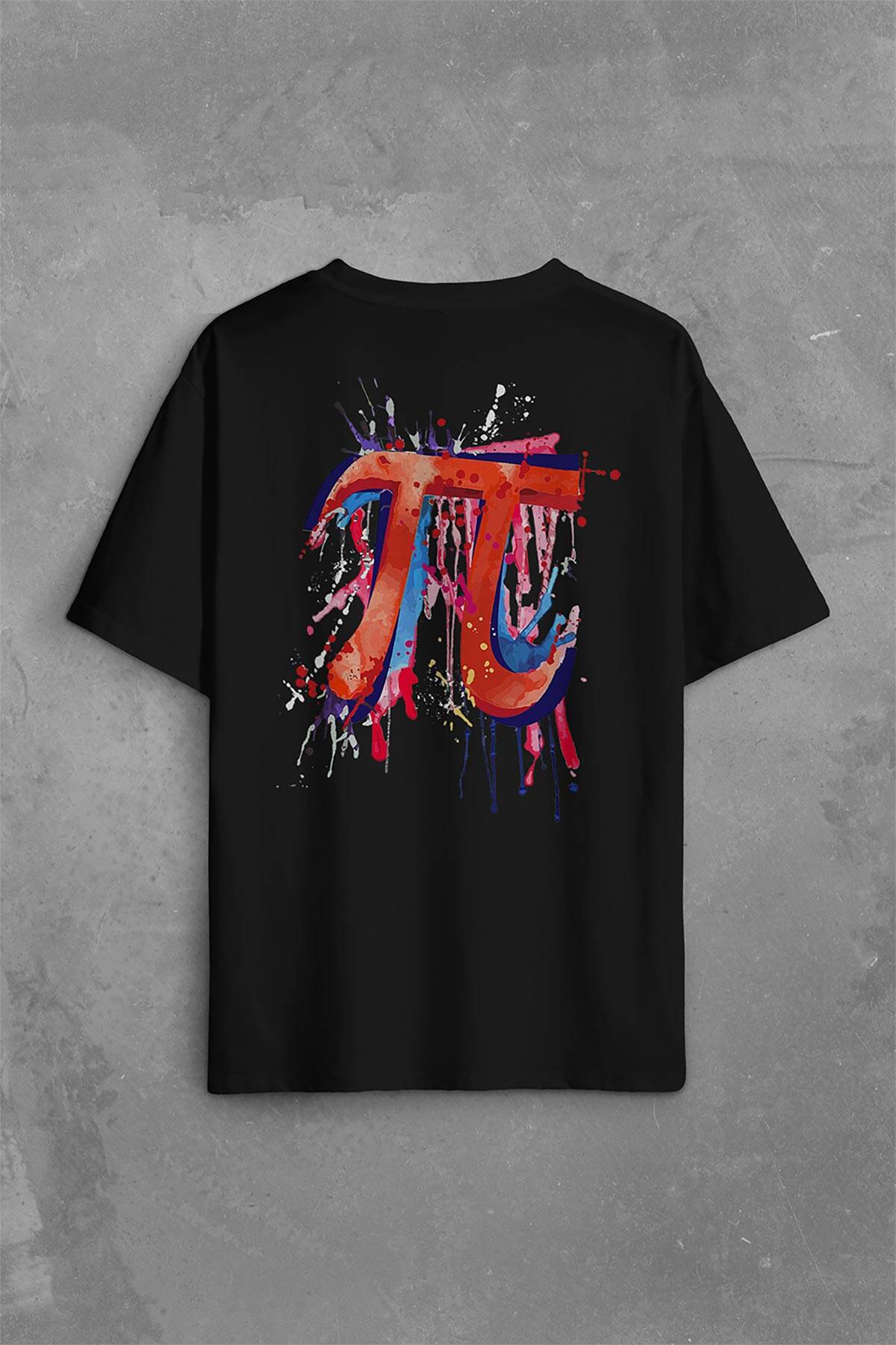Retro Pop Art Pi Sayısı Oversize Tişört Siyah - 1