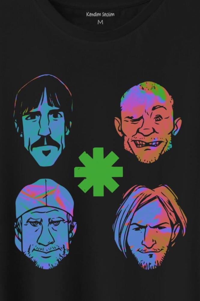 Rhcp Red Hot Chilli Peppers Faces Çizim Yüz Logo Flea Baskılı Tişört Unisex T-Shirt (1)