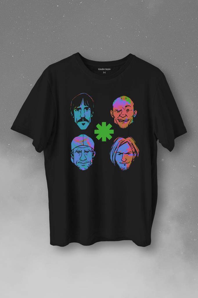 Rhcp Red Hot Chilli Peppers Faces Çizim Yüz Logo Flea Baskılı Tişört Unisex T-Shirt - 1