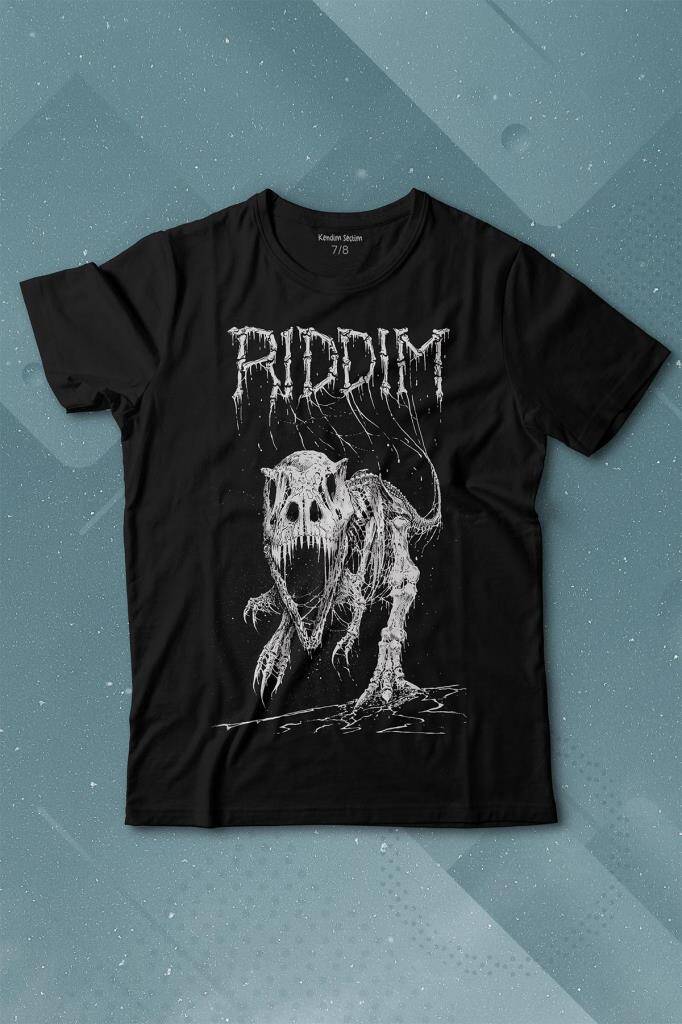 Riddim Dinazor T-Rex Metal Rock Dinosaurs Gothic Baskılı Tişört Çocuk T-shirt - 1