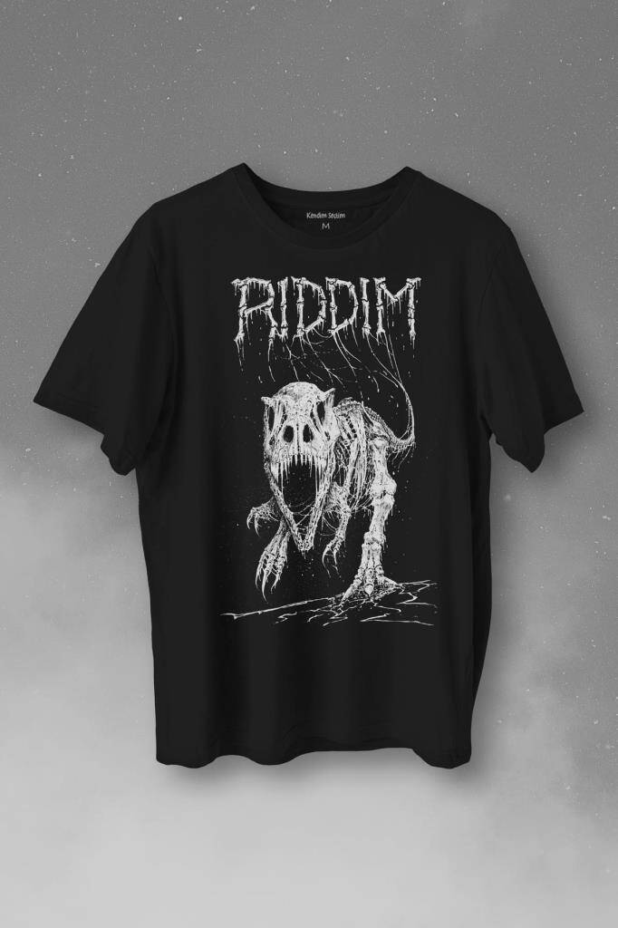 Riddim Dinazor T-Rex Metal Rock Dinosaurs Gothic Baskılı Tişört Unisex T-Shirt - 1