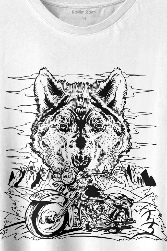 Ride To Wild Wolf And Motorcycle Kurt Ve Motor Outdoor Baskılı Tişört Unisex T-shirt (1)