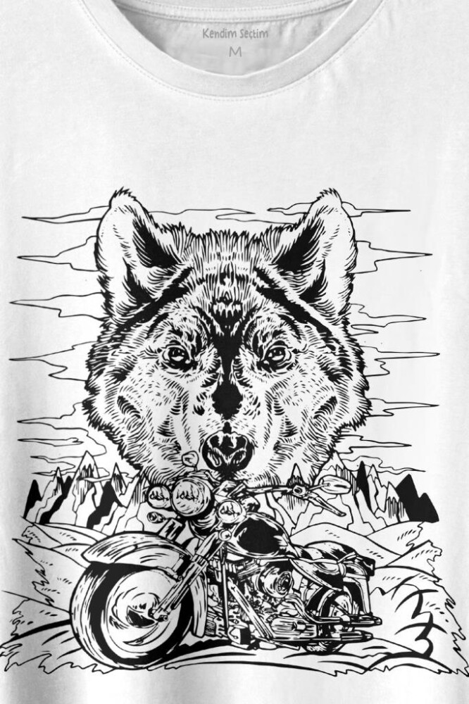 Ride To Wild Wolf And Motorcycle Kurt Ve Motor Outdoor Baskılı Tişört Unisex T-shirt (1)