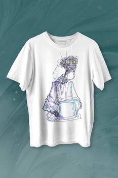 Robot Head Si-fi Bilimkurgu Baskılı Tişört Unisex T-shirt - 1