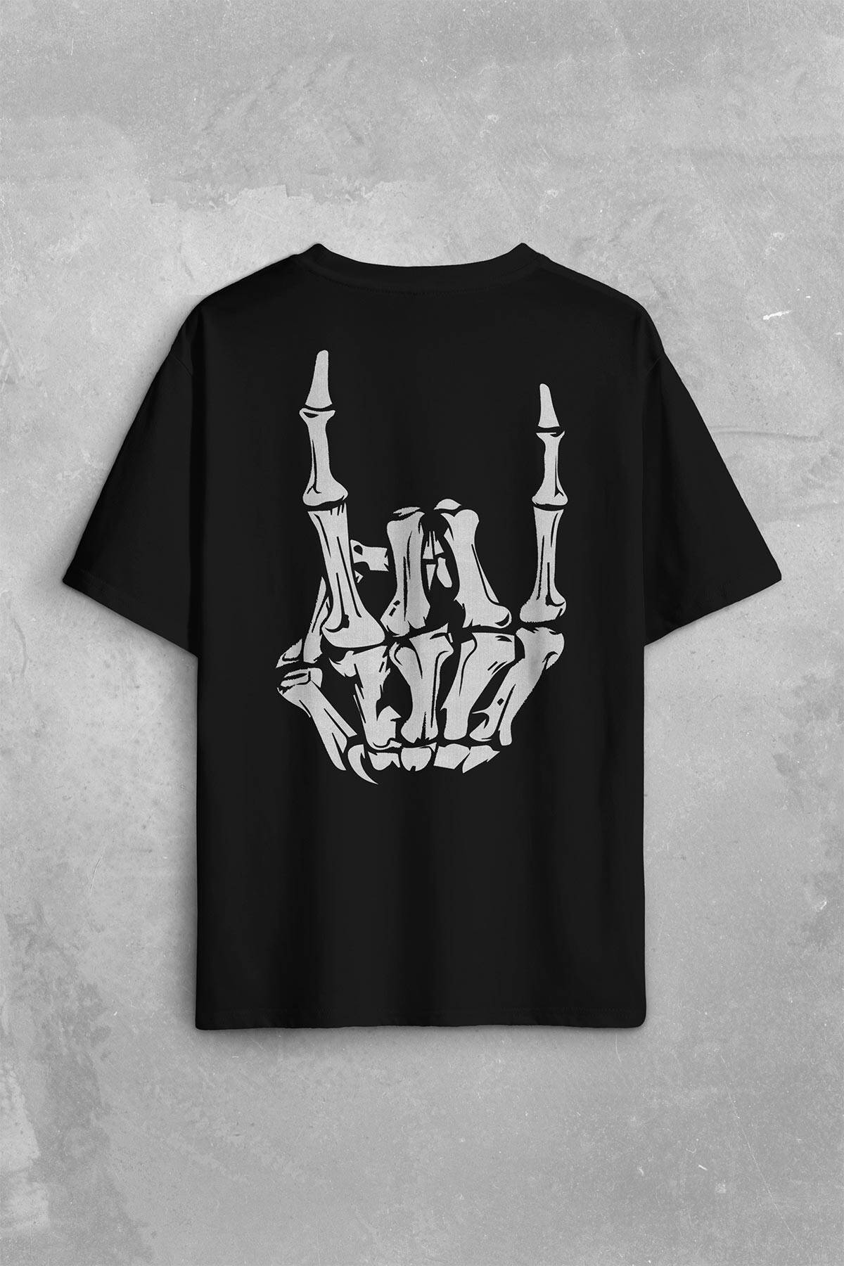 Rock And Roll Music Sert Müzik Sırt Ön Baskılı Oversize Tişört Unisex T-Shirt (1)