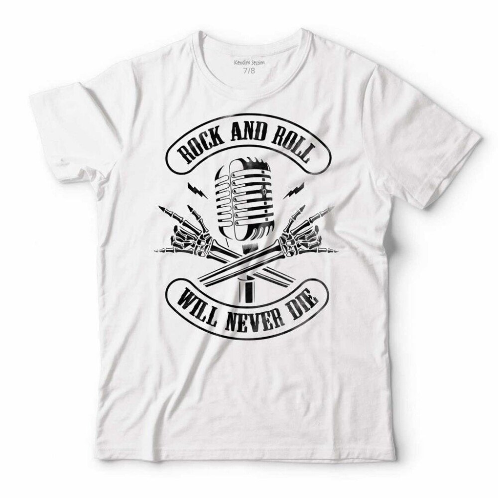 ROCK AND ROLL SKELETON WILL NEVER DIE MİKROFON ERKEK TİŞÖRT