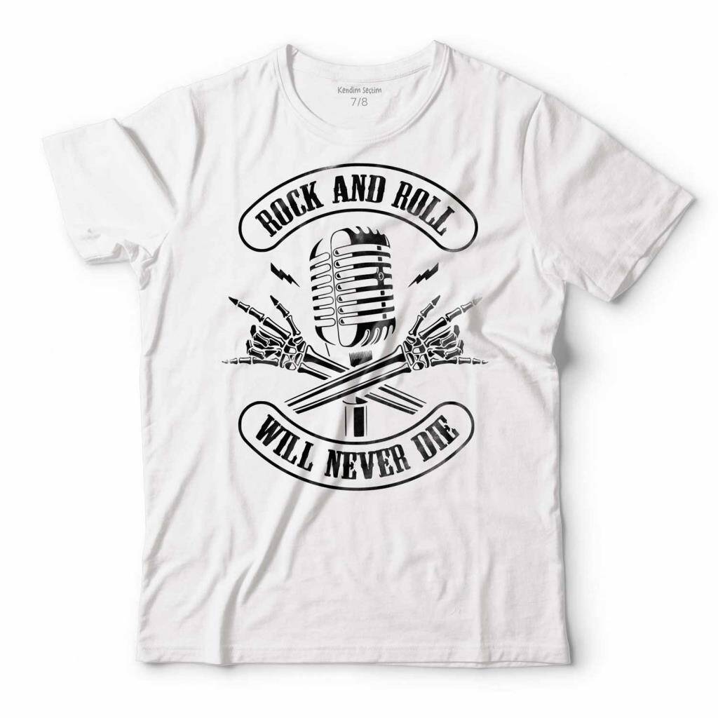ROCK AND ROLL SKELETON WILL NEVER DIE MİKROFON ERKEK TİŞÖRT