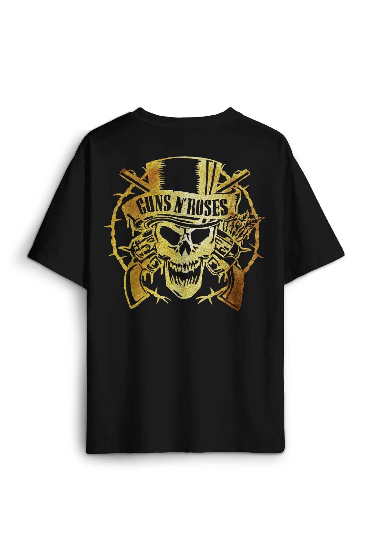 Rock Music Guns N Roses Sırt Ön Baskılı Oversize Tişört Unisex T-Shirt - 1
