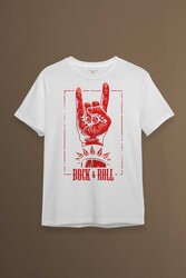 Rock'n Roll Music İşareti Baskılı Tişört Unisex T-shirt - 1