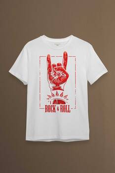 Rock'n Roll Music İşareti Baskılı Tişört Unisex T-shirt - 1