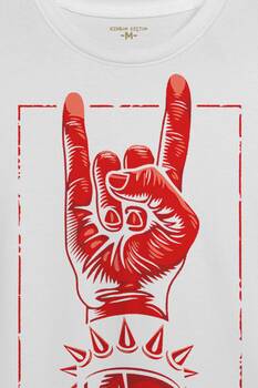 Rock'n Roll Music İşareti Baskılı Tişört Unisex T-shirt - 2