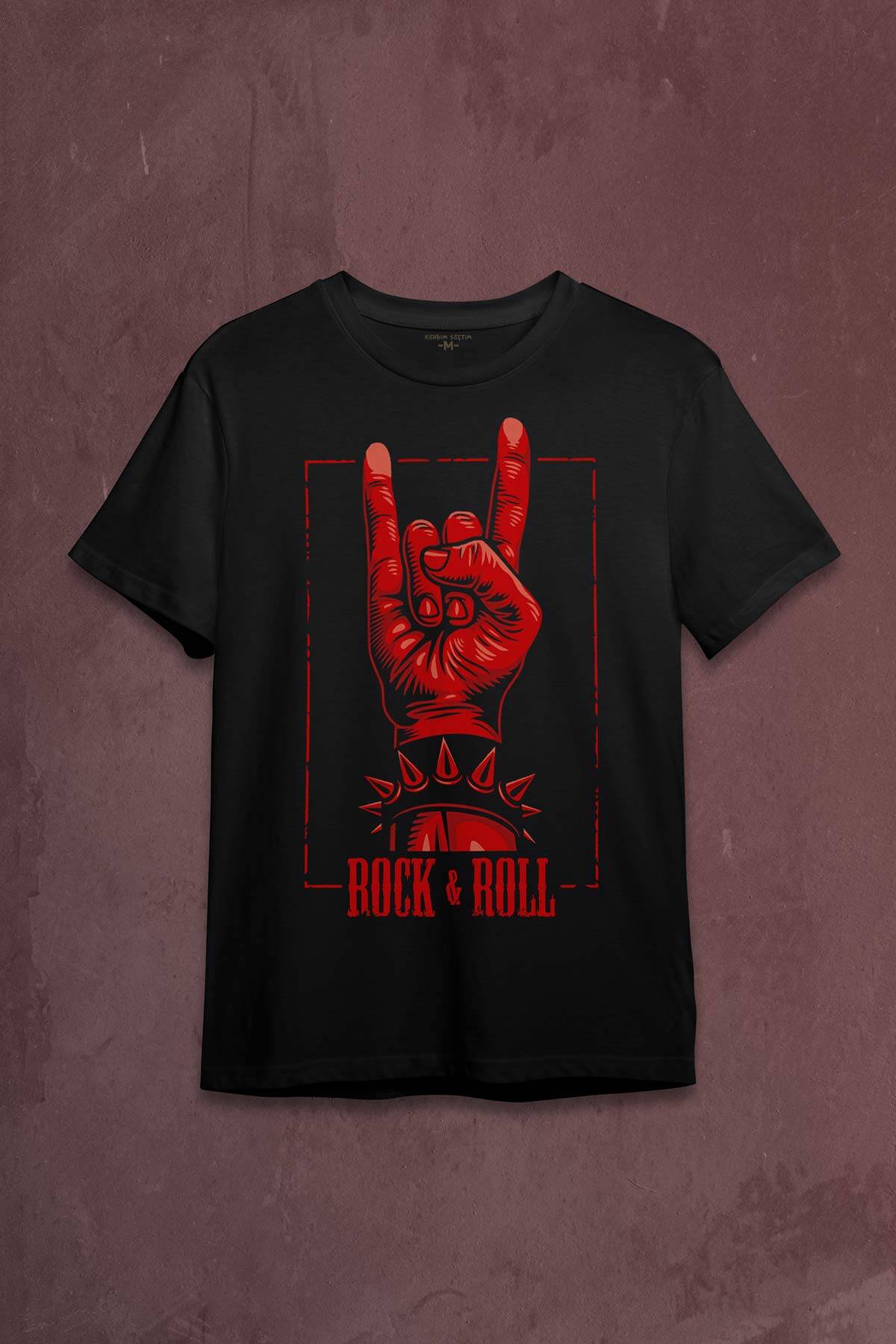 Rock'n Roll Music İşareti Baskılı Tişört Unisex T-shirt - 1