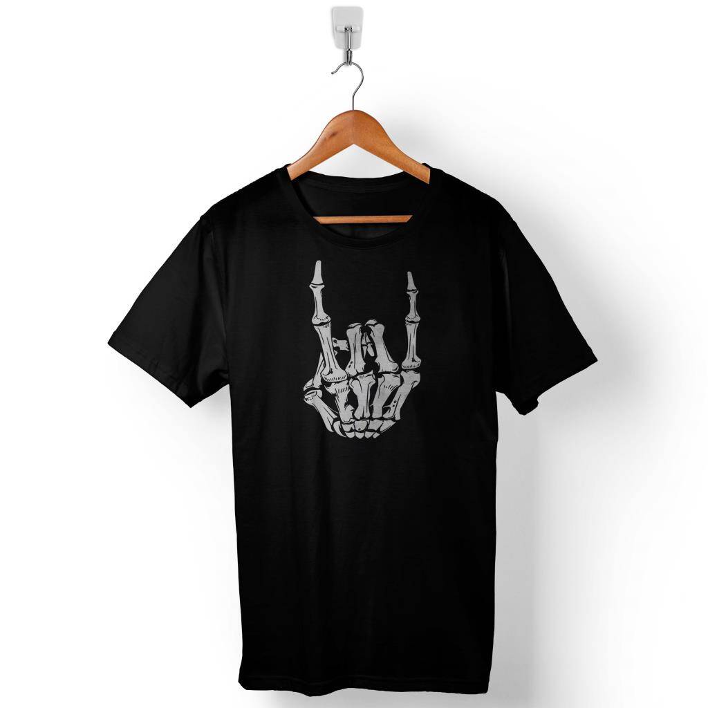 Rockn Roll Symbol Rock İşareti Heavy Metal Skull Baskılı Tişört Unisex T-Shirt - 1