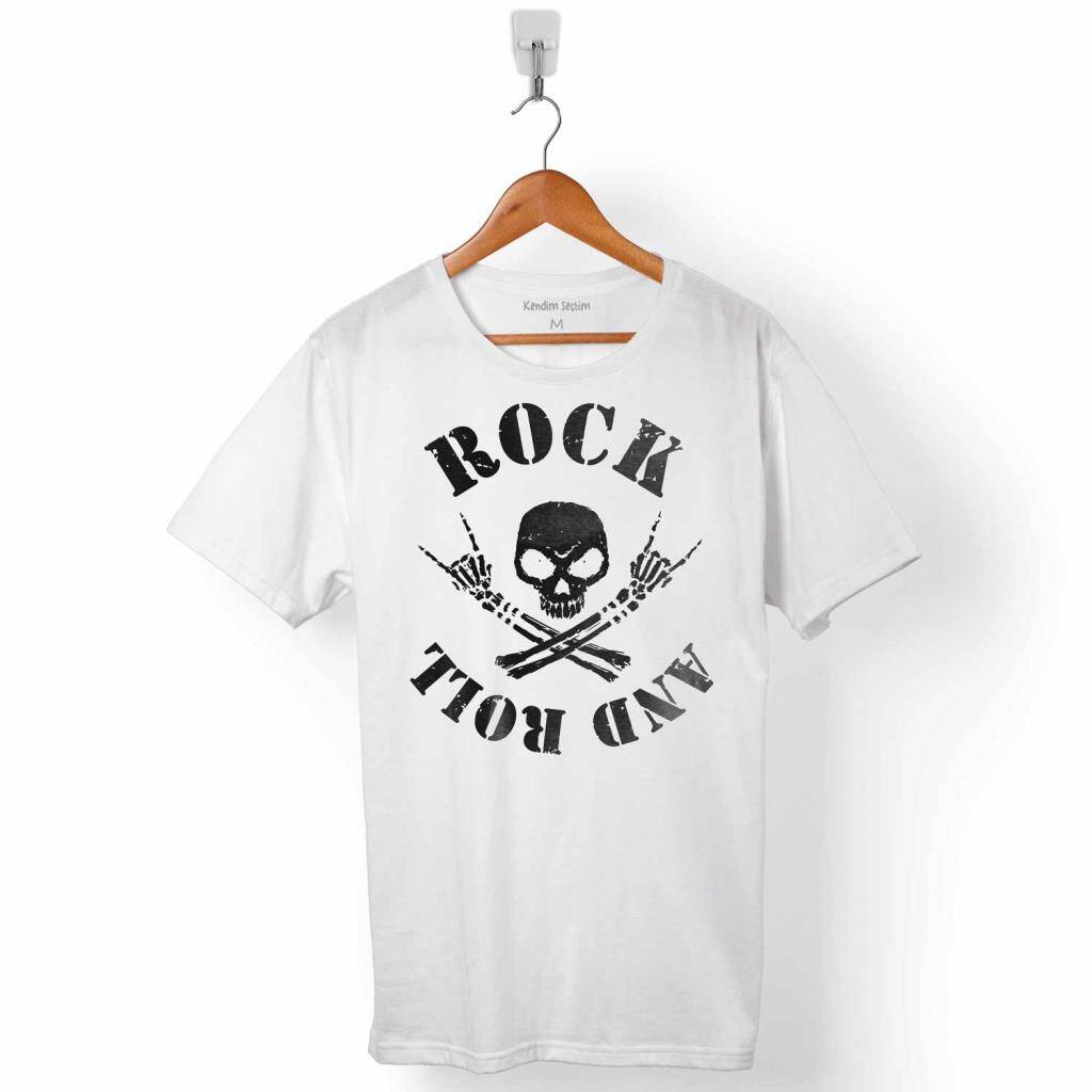 ROCKN ROLL SYMBOL ROCK İŞARETİ KURU KAFA SKULL ERKEK TİŞÖRT - 1