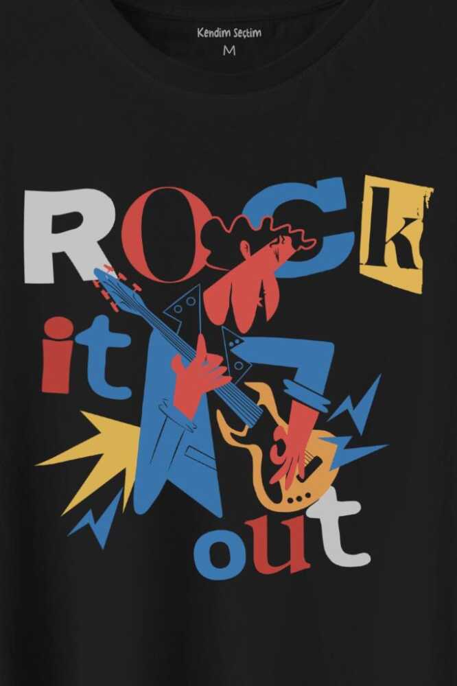 Rockstar Rock It Out Guitar Gitarist Baskılı Tişört Unisex T-Shirt (1)