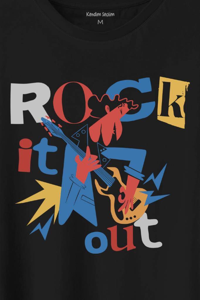 Rockstar Rock It Out Guitar Gitarist Baskılı Tişört Unisex T-Shirt (1)