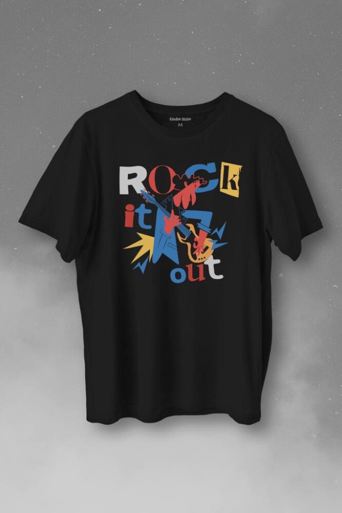 Rockstar Rock It Out Guitar Gitarist Baskılı Tişört Unisex T-Shirt