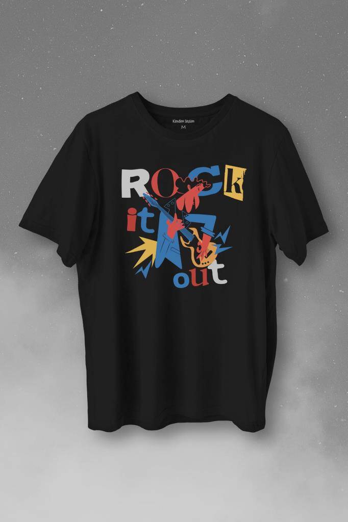 Rockstar Rock It Out Guitar Gitarist Baskılı Tişört Unisex T-Shirt - 1