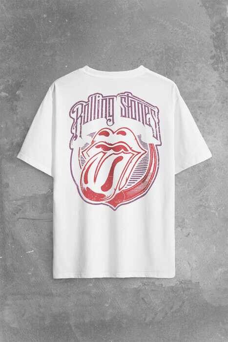 Rolling Stones Rock Retro 70S 80S Music Sırt Ön Baskılı Oversize Tişört Unisex T-Shirt - 1