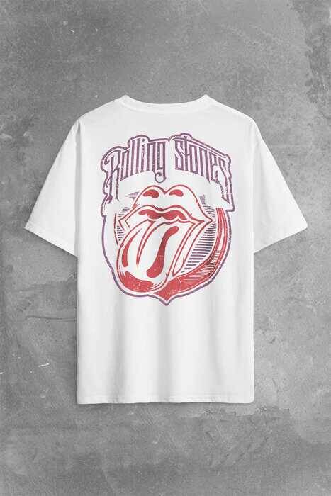 Rolling Stones Rock Retro 70S 80S Music Sırt Ön Baskılı Oversize Tişört Unisex T-Shirt - 1