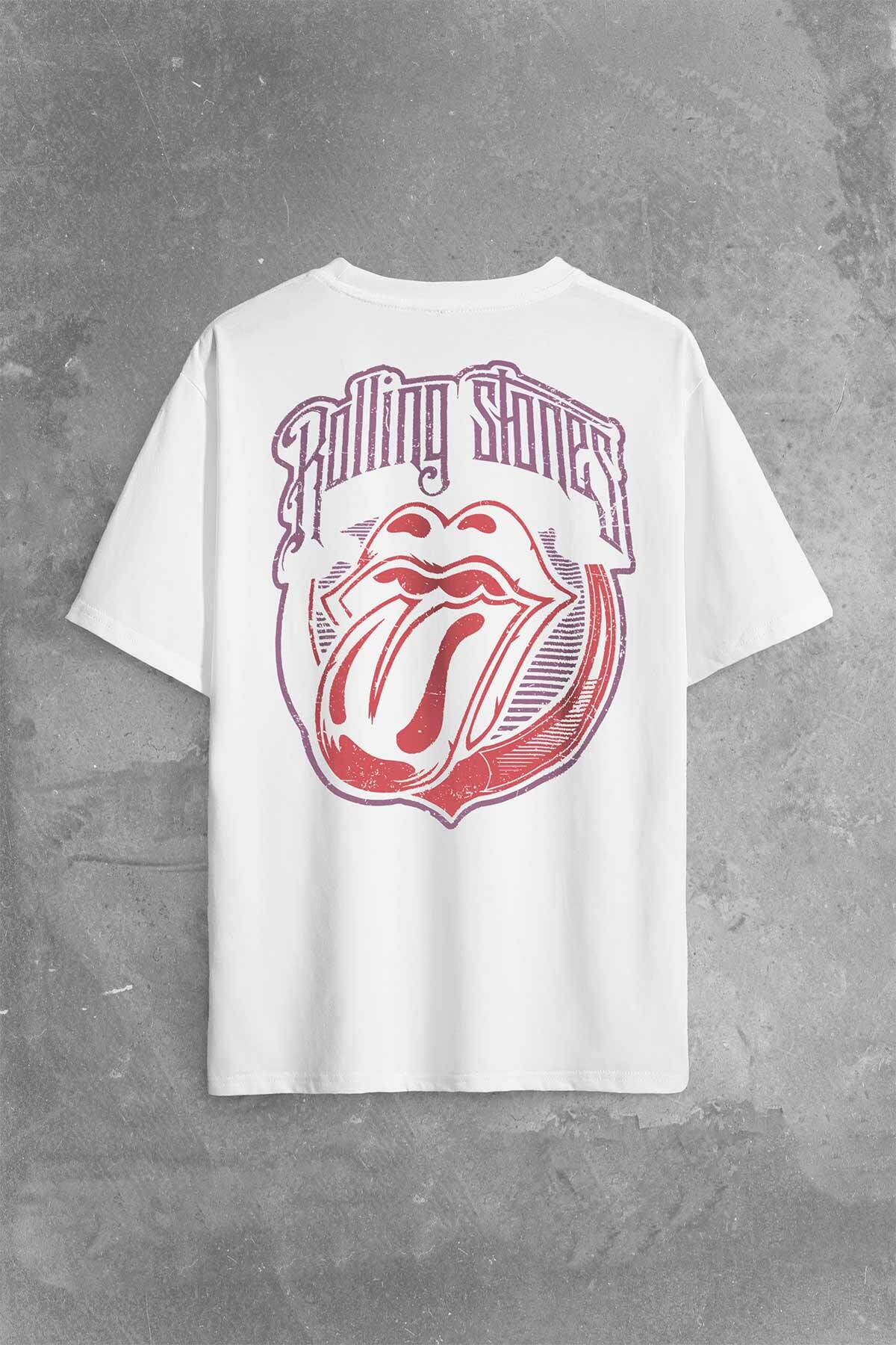 Rolling Stones Rock Retro 70S 80S Music Sırt Ön Baskılı Oversize Tişört Unisex T-Shirt - 1
