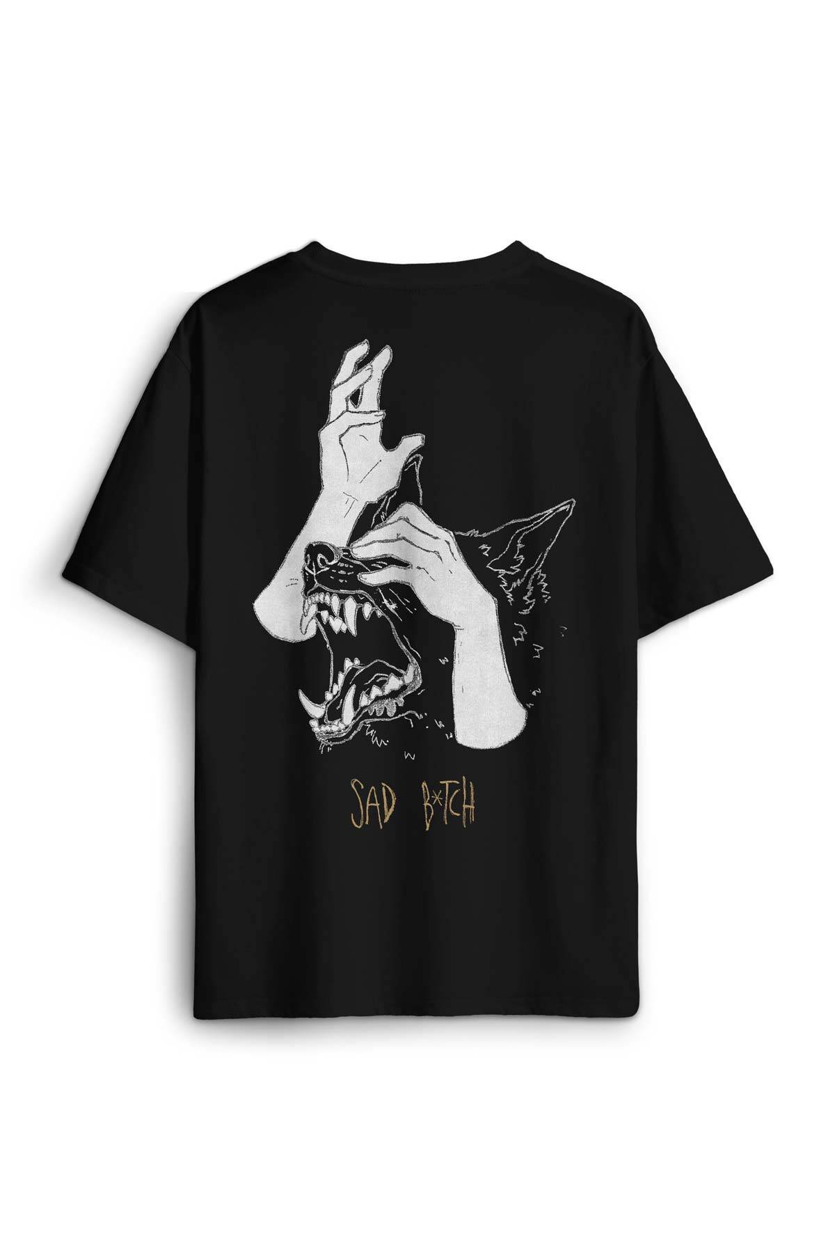 Sad Bötch Dog Asi Sırt Ön Baskılı Oversize Tişört Unisex T-Shirt - 1