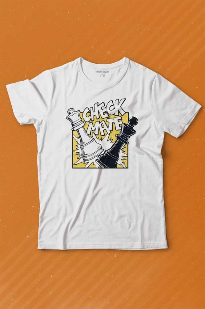 Şah Mat Satranç Check Mate Chess Kral Kraliçe Gambit Baskılı Tişört Çocuk T-shirt - 1