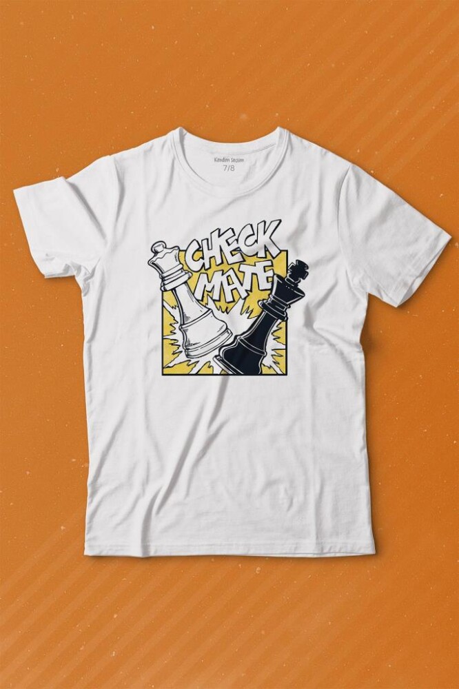 Şah Mat Satranç Check Mate Chess Kral Kraliçe Gambit Baskılı Tişört Çocuk T-shirt - 1