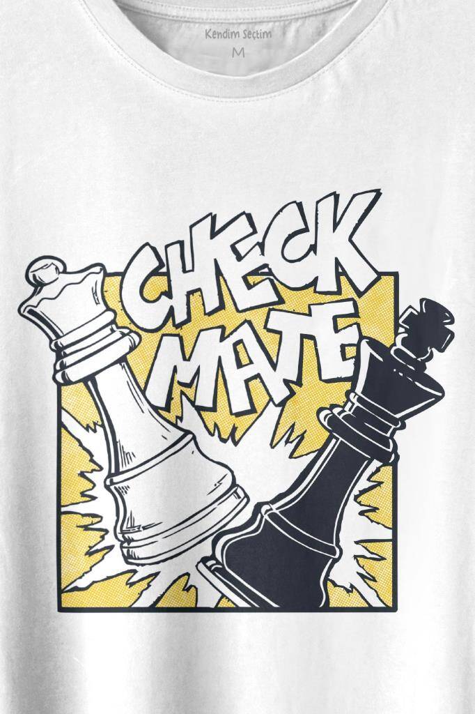 Şah Mat Satranç Check Mate Chess Kral Kraliçe Gambit Baskılı Tişört Unisex T-shirt (1)