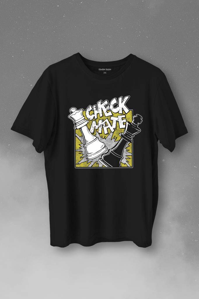 Şah Mat Satranç Check Mate Chess Kral Kraliçe Gambit Baskılı Tişört Unisex T-Shirt - 1