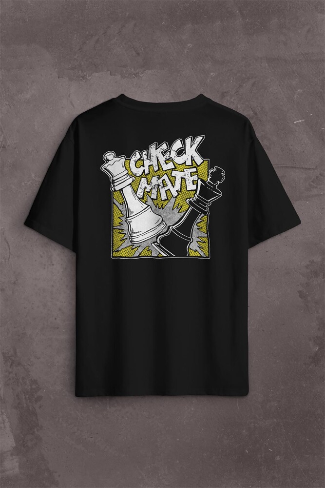 Şah Mat Satranç Check Mate Chess Kral Kralıçe Gambit Sırt Ön Baskılı Oversize Tişört Unisex T-Shirt - 1