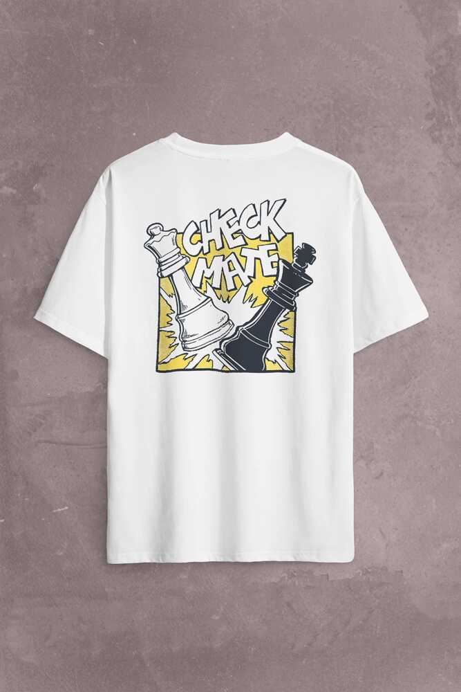 Şah Mat Satranç Check Mate Chess Kral Kralıçe Gambit Sırt Ön Baskılı Oversize Tişört Unisex T-Shirt - 1