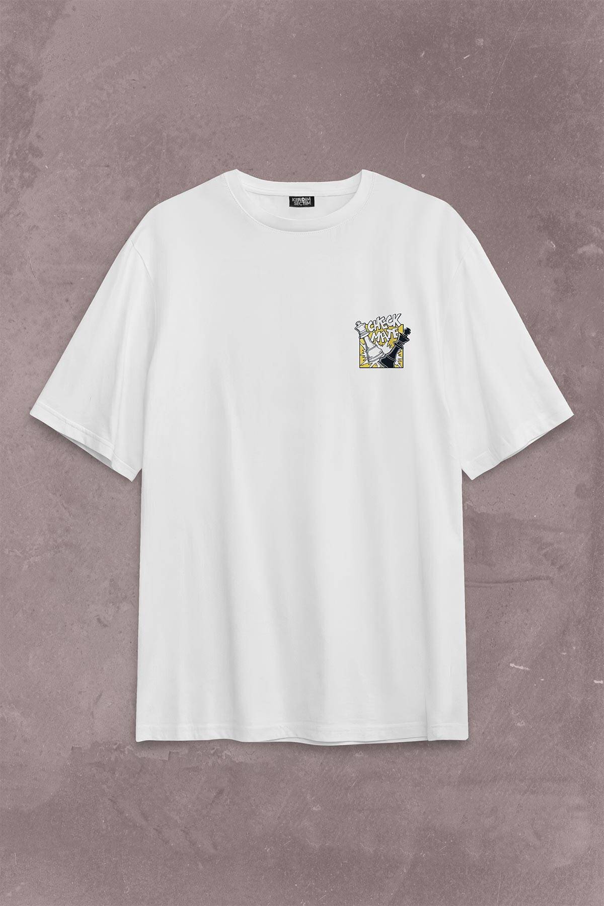 Şah Mat Satranç Check Mate Chess Kral Kralıçe Gambit Sırt Ön Baskılı Oversize Tişört Unisex T-Shirt (1)