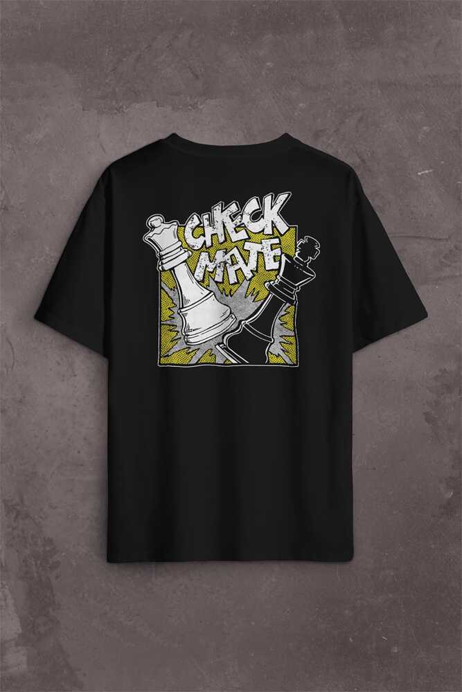 Şah Mat Satranç Check Mate Chess Kral Kralıçe Gambit Sırt Ön Baskılı Oversize Tişört Unisex T-Shirt - 1