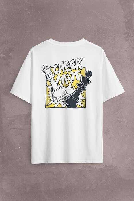 Şah Mat Satranç Check Mate Chess Kral Kralıçe Gambit Sırt Ön Baskılı Oversize Tişört Unisex T-Shirt - 1