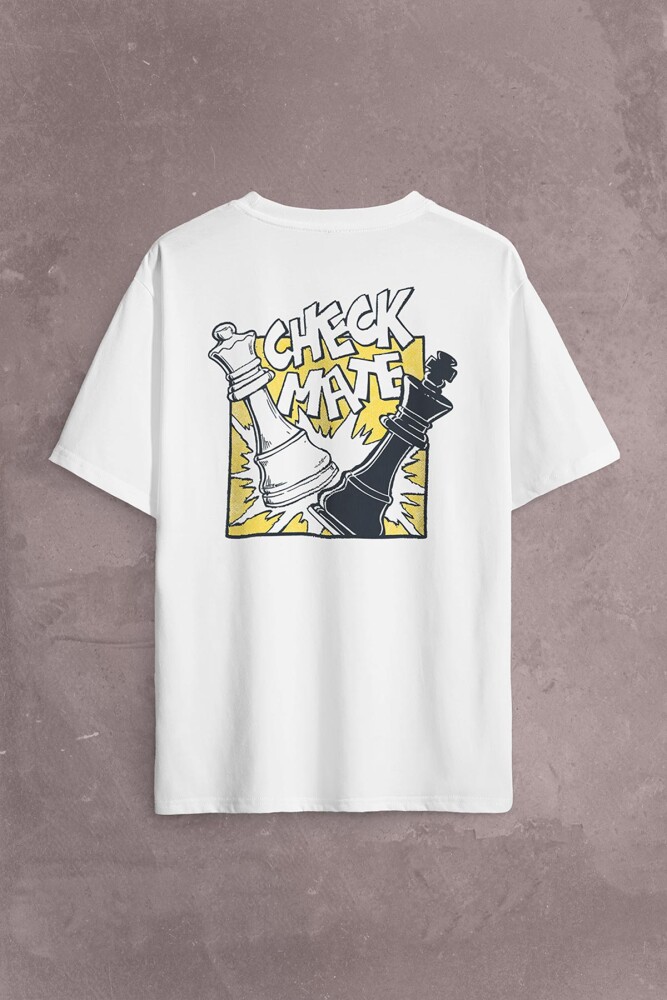 Şah Mat Satranç Check Mate Chess Kral Kralıçe Gambit Sırt Ön Baskılı Oversize Tişört Unisex T-Shirt - 1