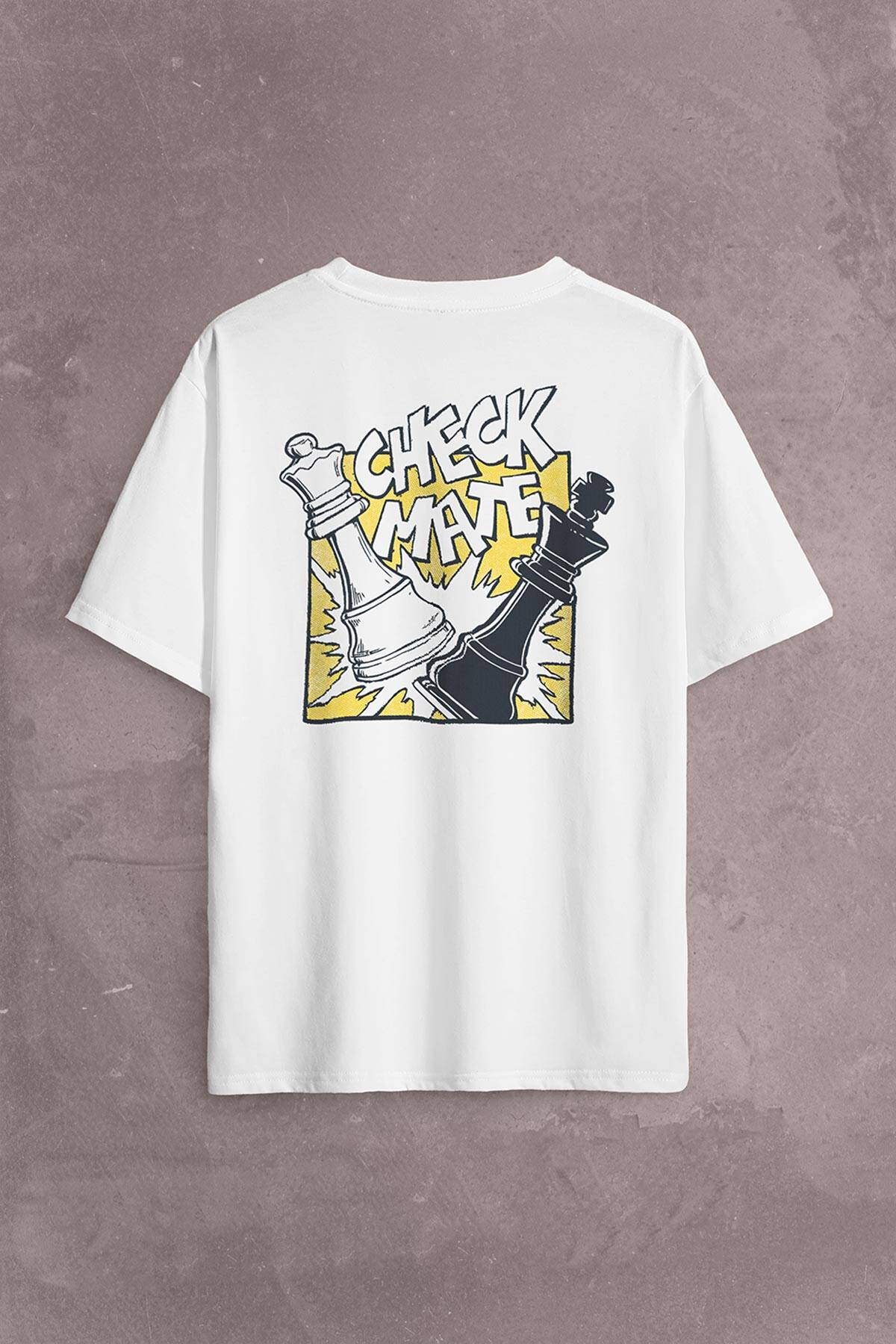 Şah Mat Satranç Check Mate Chess Kral Kralıçe Gambit Sırt Ön Baskılı Oversize Tişört Unisex T-Shirt - 1