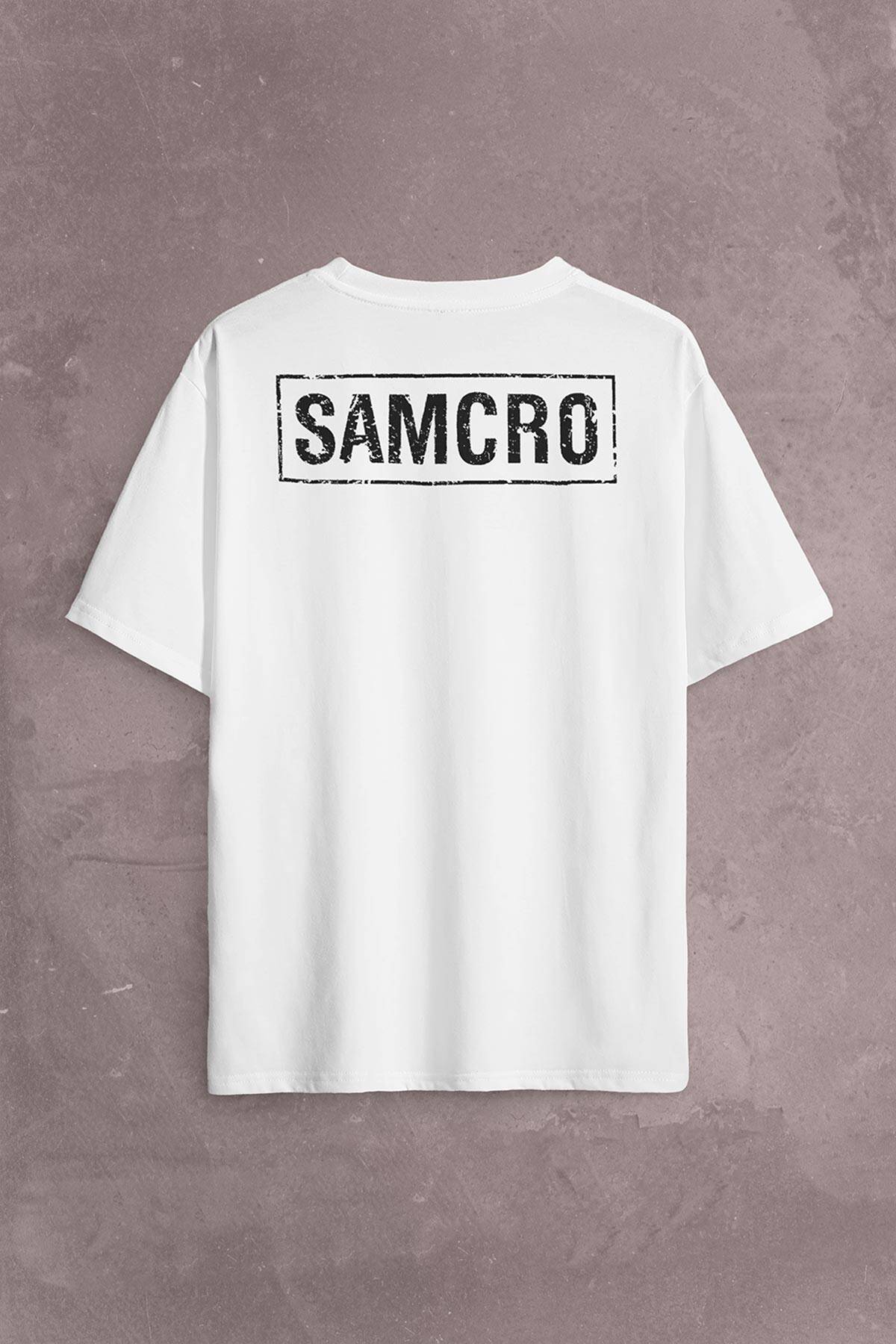 Samcro Sons Of Anarchy Anarşi Dizi Film Motosiklet Sırt Ön Baskılı Oversize Tişört Unisex T-Shirt - 2