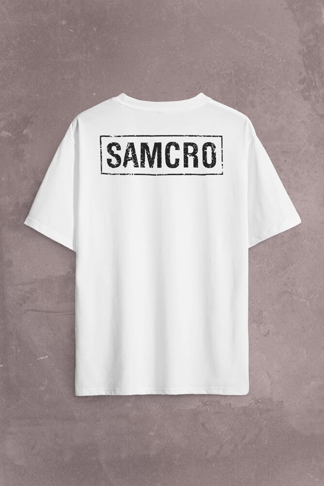 Samcro Sons Of Anarchy Anarşi Dizi Film Motosiklet Sırt Ön Baskılı Oversize Tişört Unisex T-Shirt (1)