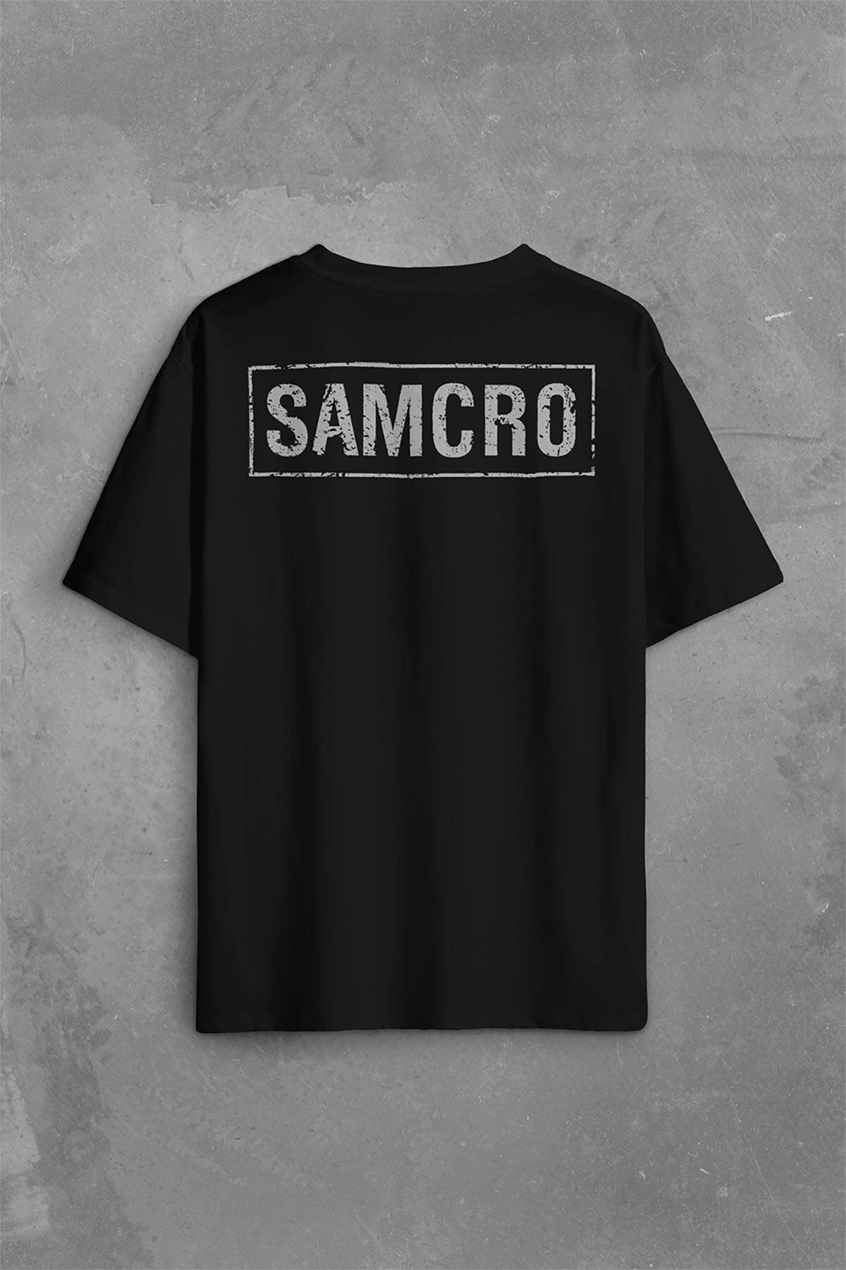 Samcro Sons Of Anarchy Anarşi Sırt Ön Baskılı Oversize Tişört Unisex T-Shirt - 1