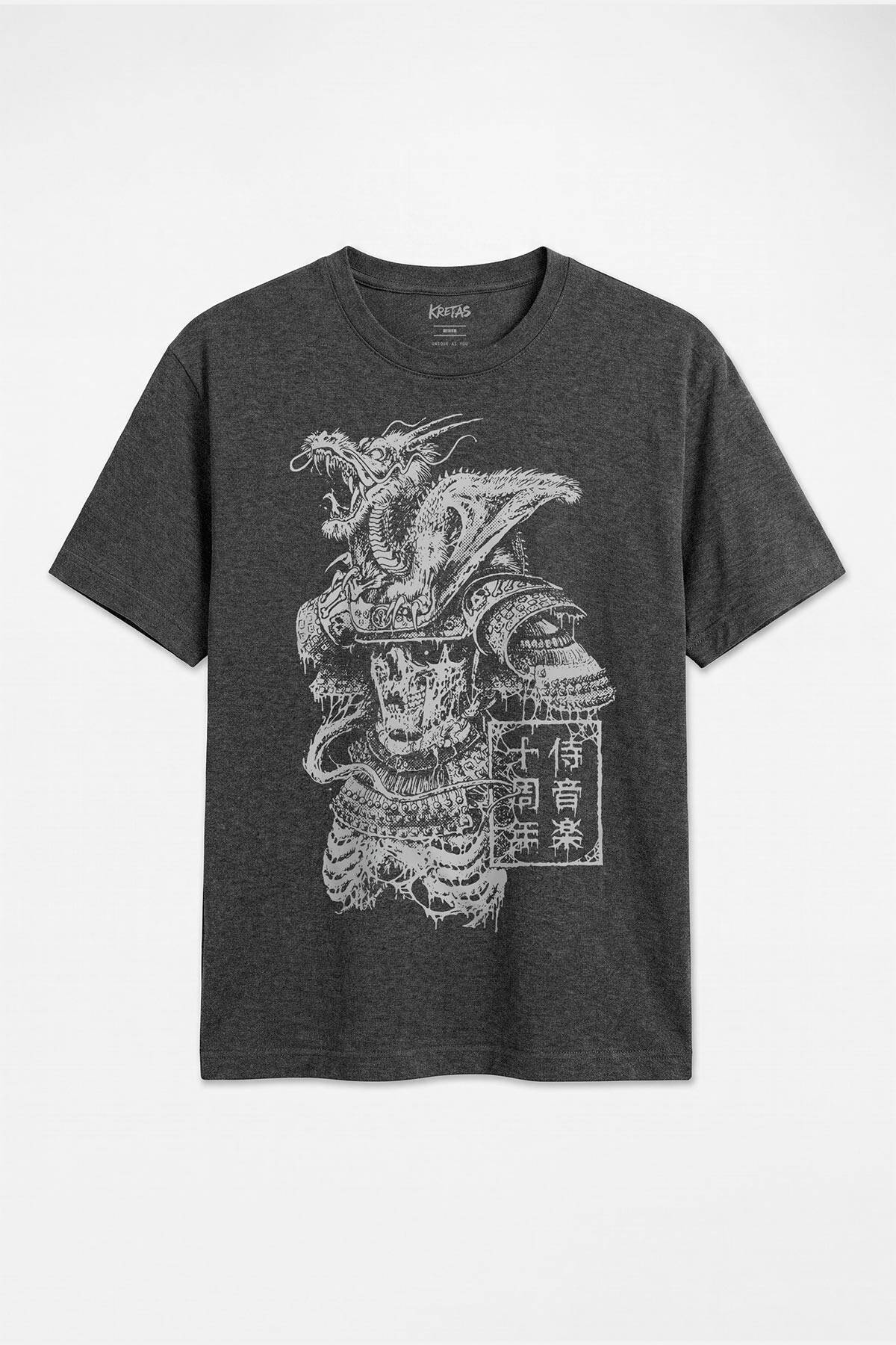 Samurai Samuray Japanese Japonca Street Wear Urban Regular Unisex Antrasit Melanj Tişört - 1