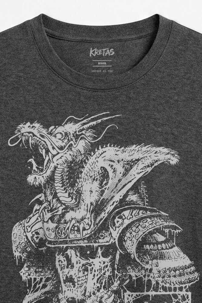 Samurai Samuray Japanese Japonca Street Wear Urban Regular Unisex Antrasit Melanj Tişört (1)