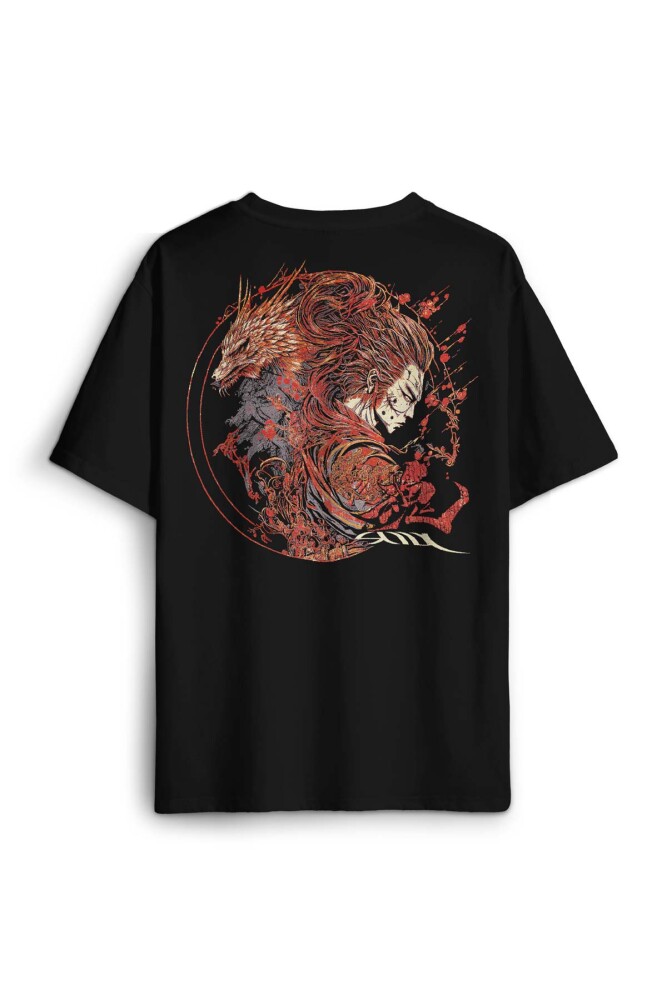 Samuray Raijin Soul Japon Mit Gotik Gothic Japanese Baskılı Oversize T-shirt Siyah Unisex Tişört - KENDİM SEÇTİM