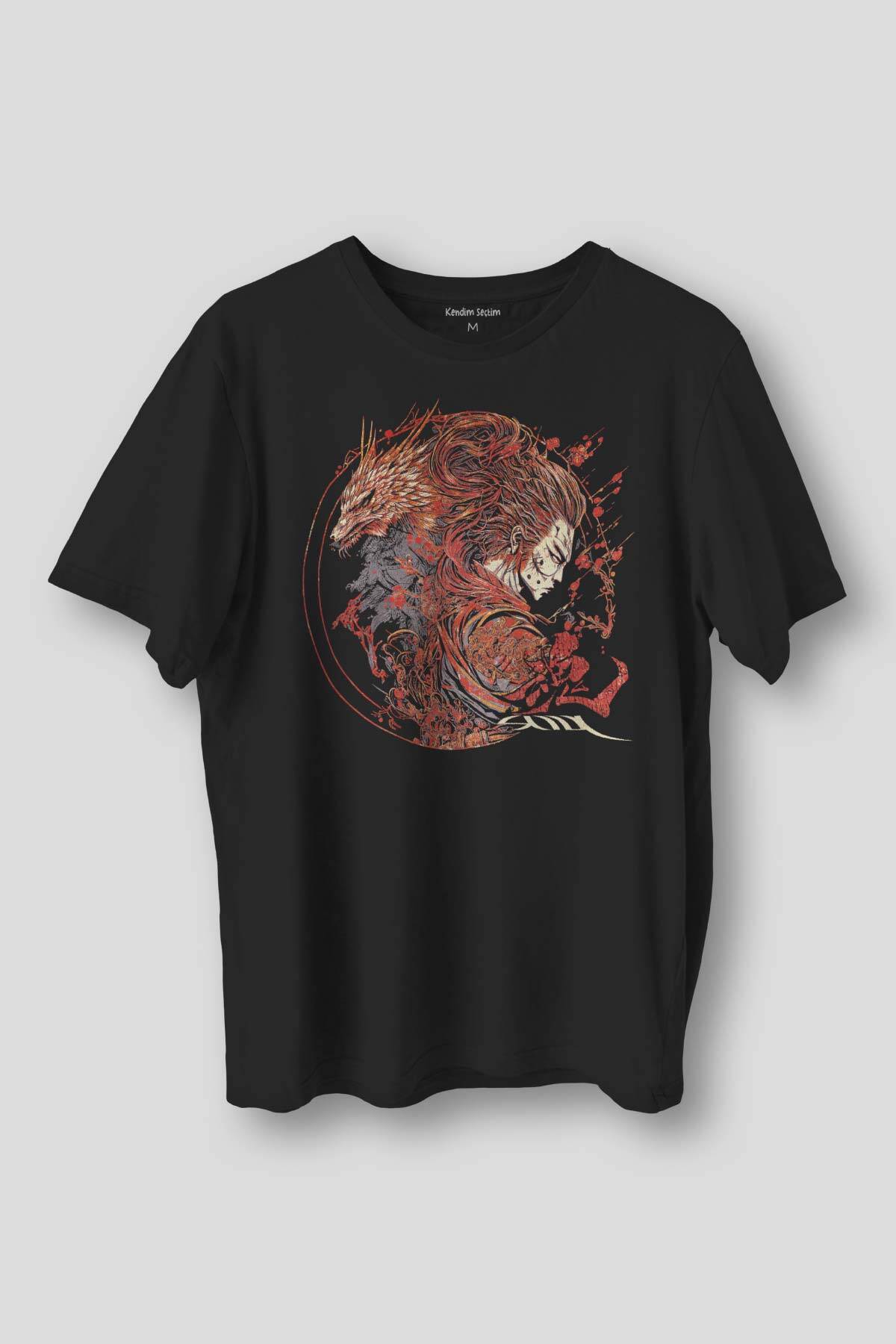 Samuray Raijin Soul Japon Mitoloji Gotik Gothic Japanese Baskılı Siyah Unisex T-shirt - 1