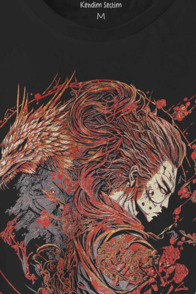Samuray Raijin Soul Japon Mitoloji Gotik Gothic Japanese Baskılı Siyah Unisex T-shirt (1)