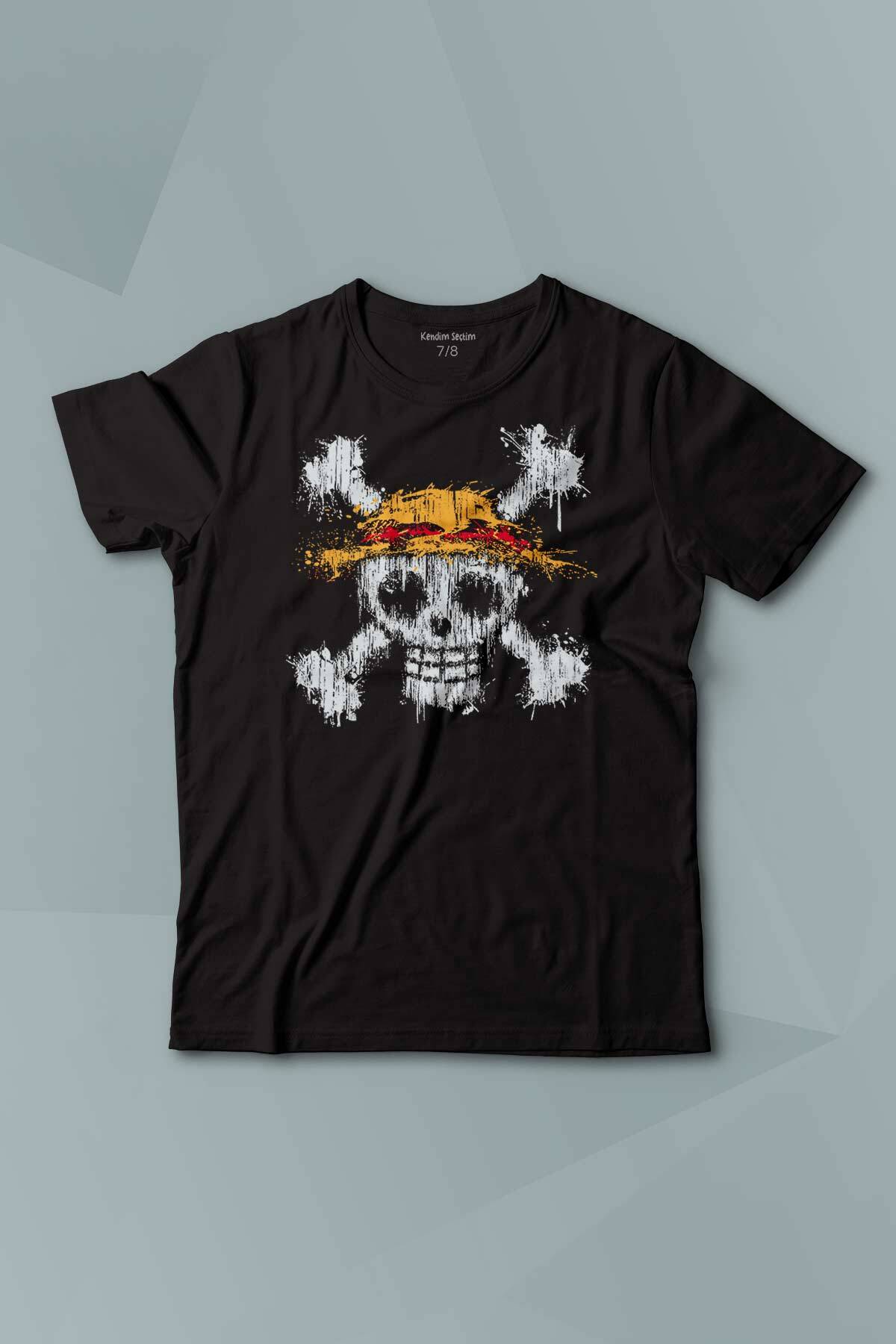 Şapkalı One Piece Anime Baskılı Çocuk Tişört Kısa Kollu - 1