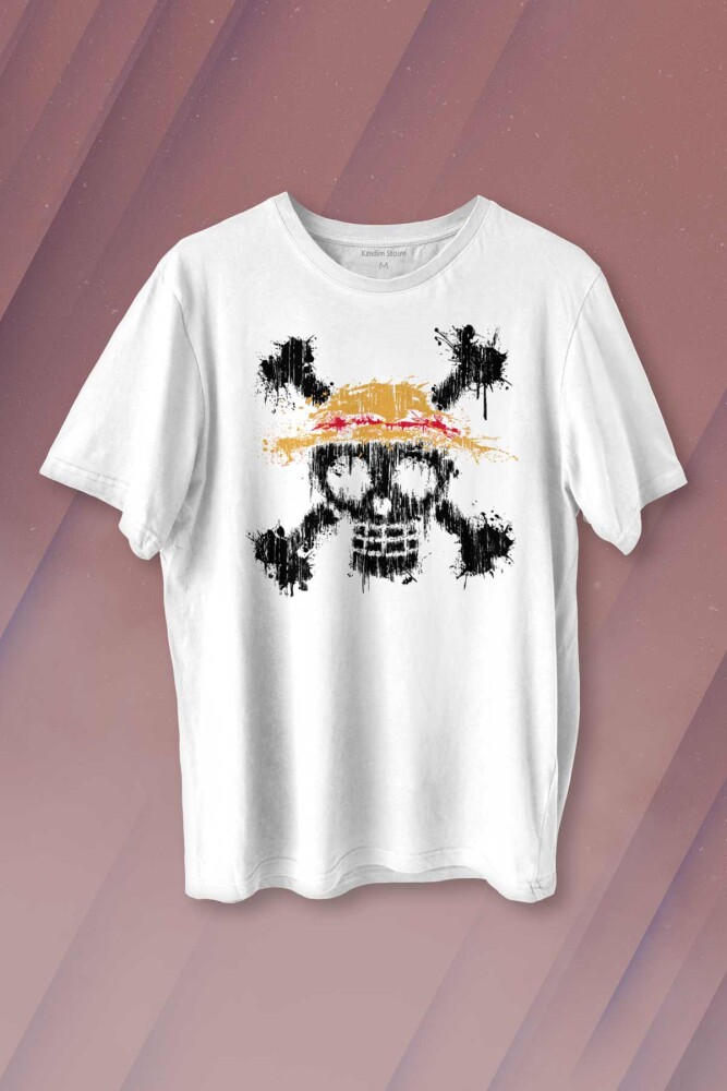 Şapkalı One Piece Anime Baskılı Tişört Unisex T-shirt - 1