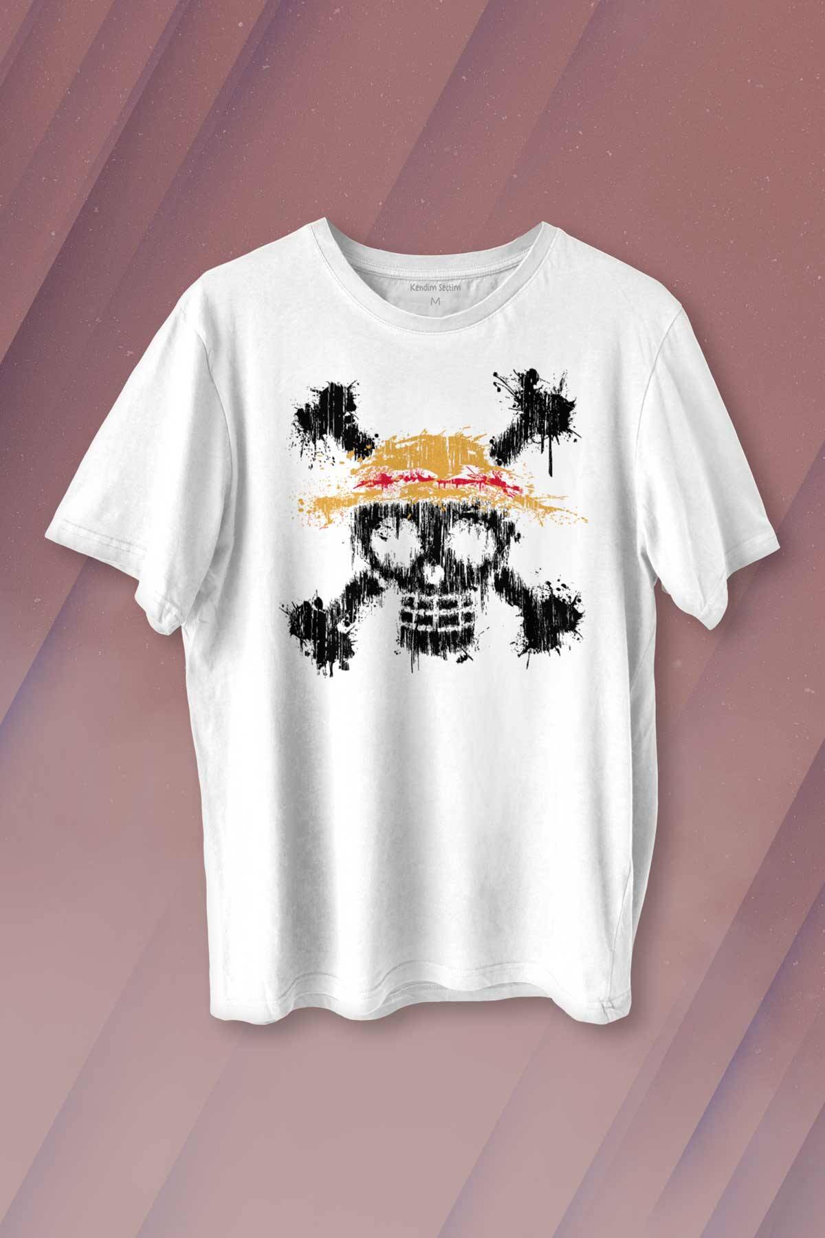 Şapkalı One Piece Anime Baskılı Tişört Unisex T-shirt - 1